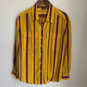 Vintage 90’s Liz Wear Men’s Bold Yellow Blue Red Striped long sleeve shirt | L
